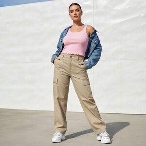 NWT Calvin Klein Beige Utility Cargo Pants - Canvas Y2K Minimalist - Size 8